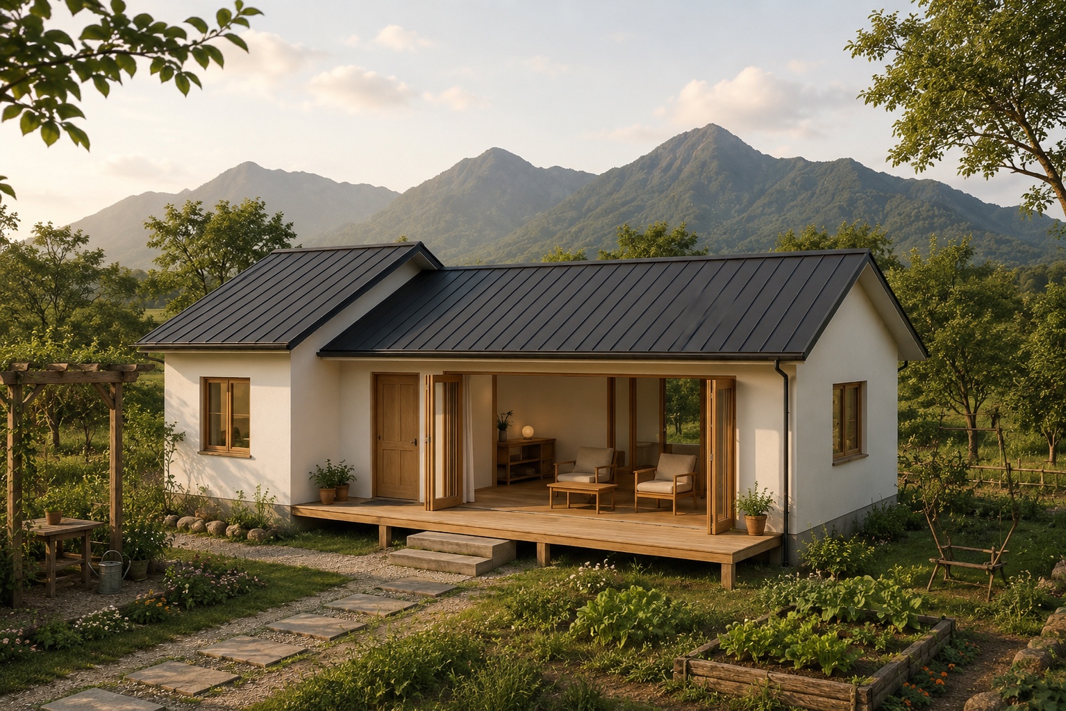 บ้านสวน SMALLHOUSE ผนังขาว วงกบไม้ และเฉลียงท่ามกลางสวน